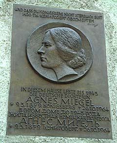Табличка на ул. с-та Колоскова, на доме, где до 1945 г. жила Агнес Мигель