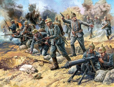 German Infantry for WW1, 41 miniatures in 10 Poses with Rifless and MG - 1/72