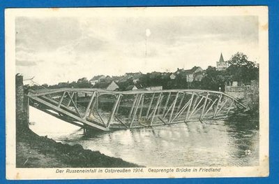 Friedland, 1. Weltkrieg, 1914, gesprengte Brücke.JPG