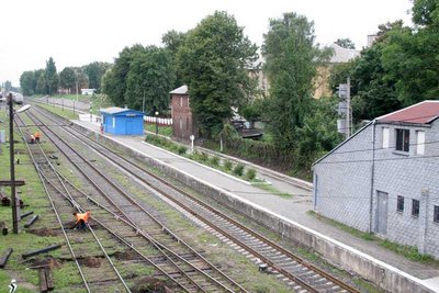 Вид на перрон с моста. Гастарбайтеры меняют шпалы.