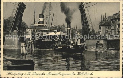 Dampfer Binnenschifffahrt Koenigsberg Dampfer Marienburg Holzbruecke Kat.jpg