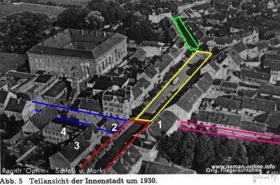 Ragnit . Markt, Hindenburgstraße, Schlossplatz,<br />Landrat-Penner-Straße,Tilsiter Straße