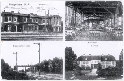Metgethen, Bahnhof, Kolonade, Eisenbahnbrücke, Schloss.jpg