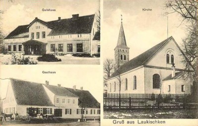 AK um 1910 GRUSS aus LAUKISCHKEN mit GASTHAUS GUTSHAUS KIRCHE Ostpreussen.jpg