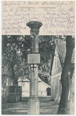 Metgethen, Vierbrüderkrug mit Vierbrüdersäule 1903 - 1913.png