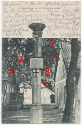 Metgethen, Vierbrüderkrug mit Vierbrüdersäule 1903 - 1913.jpg