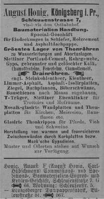 August Honig, Adressbuch von Königsberg. 1899