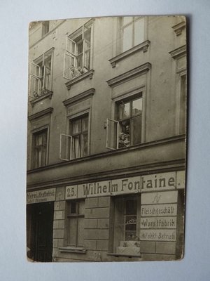 Königsberg i. Pr. Fleischerei W. Fontaine, Foto-Ak um 1920   Tragheim