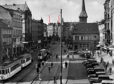 Königsberg Steindamm Straßenbahn Straße Autos Pkw Dresdner Bank