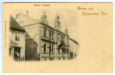 Postkarte aus dem Jahr 1910. Kaiserliches Postamt in Königsberg Nm.