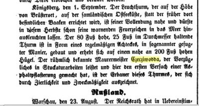 2  - Brüsterort Königsberg den 1. September 1846 - Leuchtturm  -  Baumeister Czecziwodda.jpg